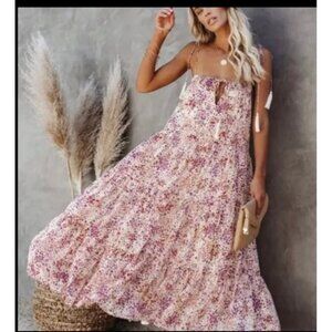 Storia Micro Floral Cornfield Tiered Tassel Maxi Dress sz large